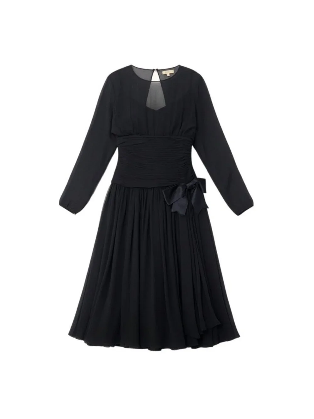 Chanel Dress Vintage Gold Button Chiffon Black Silk 38